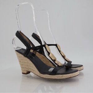 Diane Von FURSTENBURG Elegant Black and Gold Wedge Sandals